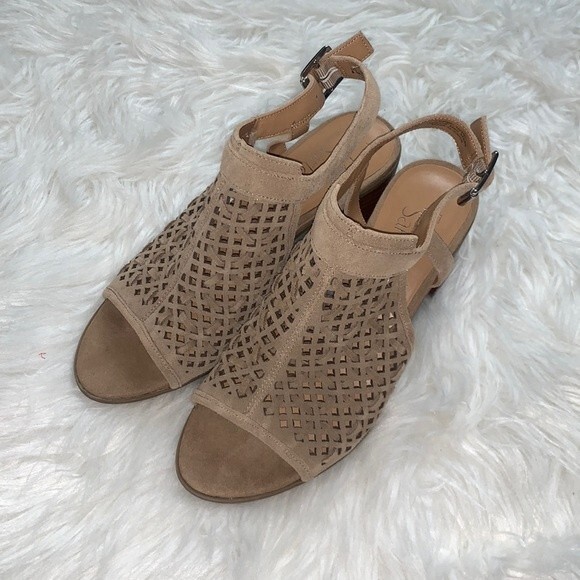 Franco Sarto Harlet Suede Leather Woven Cut Out Block Heel Sandals Sz 8.5 - Picture 4 of 10